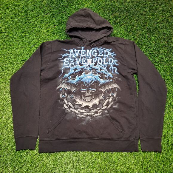 VTG 2000s Avenged Sevenfold Hoodie M Faded Black Metal Emo Bravado Tag - Picture 1 of 10